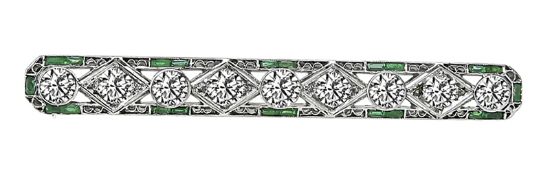Art Deco 2.50ct Diamond Emerald Pin