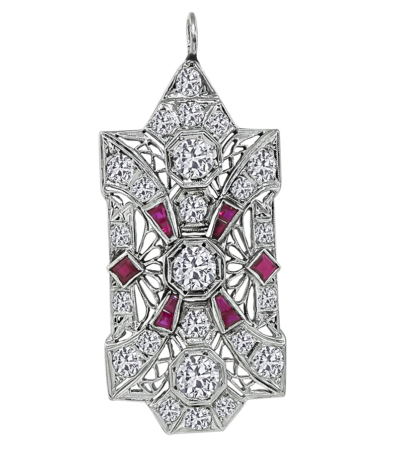 Vintage 2.70ct Diamond Ruby Pendant / Pin