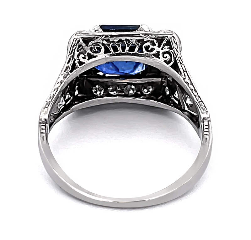 Art Deco 2.87ct Ceylon Sapphire 0.60ct Diamond Engagement Ring