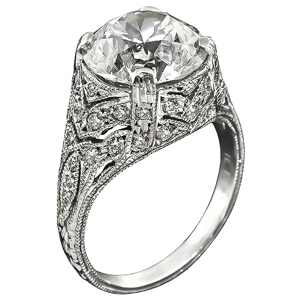 GIA Certified 3.62ct Diamond Art Deco Engagement Ring