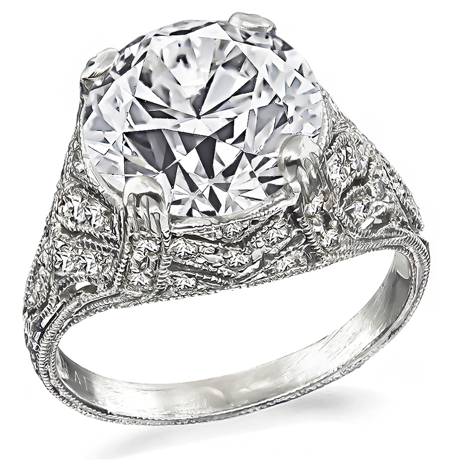 GIA Certified 3.62ct Diamond Art Deco Engagement Ring