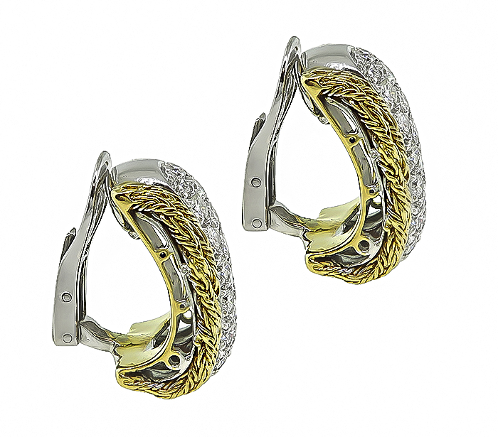 Vintage 3.70ct Diamond Two Tone Gold Earrings
