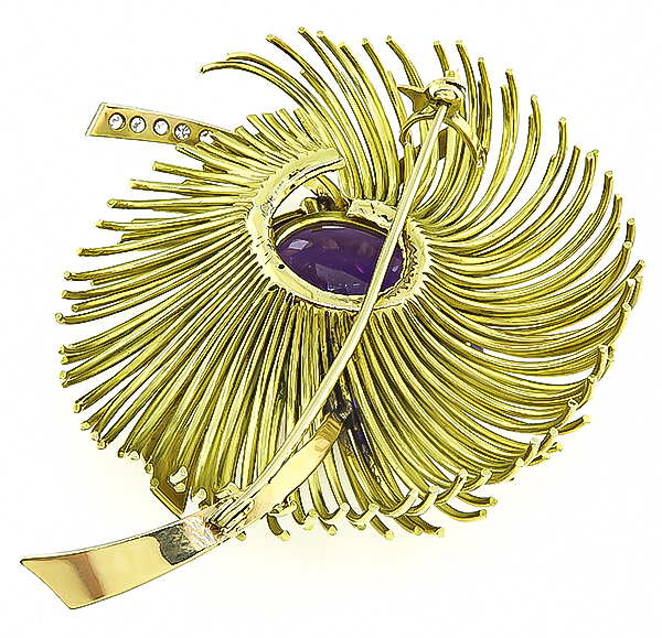 Vintage 30.00ct Amethyst Gold Flower Pin