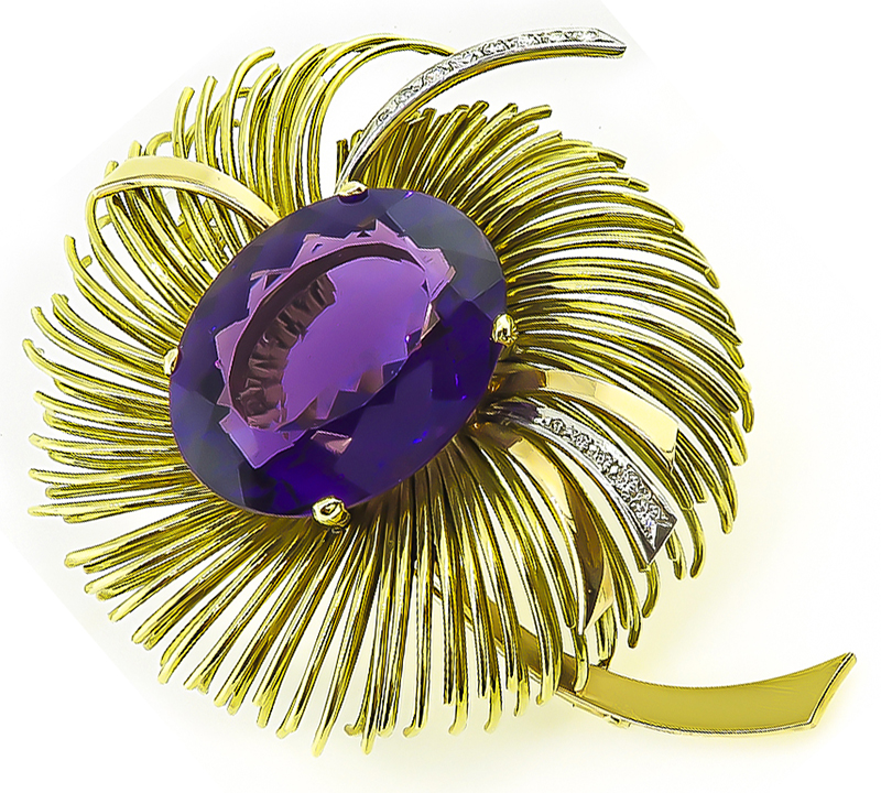 Vintage 30.00ct Amethyst Gold Flower Pin