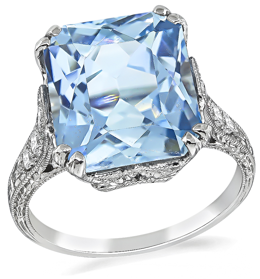 Antique 5.53ct Aquamarine 0.25ct Diamond Ring