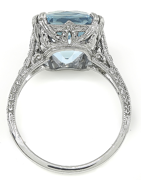 Antique 5.53ct Aquamarine 0.25ct Diamond Ring