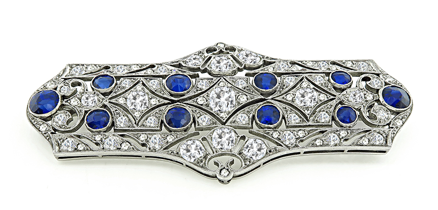 Art Deco 2.50ct Diamond 2.00ct Sapphire Pin