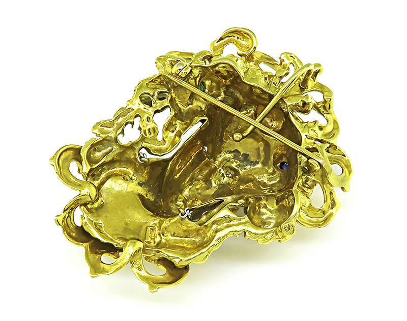 1960s Baroque Style Multi Color Gemstone Gold Pin/Pendant