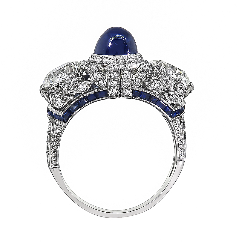 Vintage AGL and GIA 2.91ct Kashmir No Heat Sapphire GIA 1.46ct and 1.45ct Diamond Ring