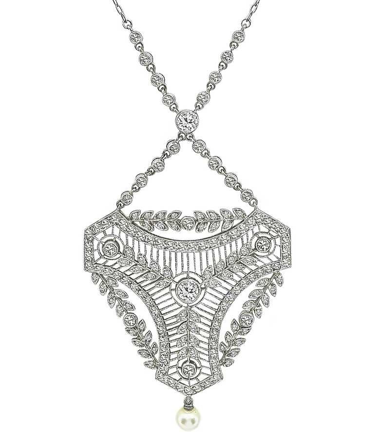 Vintage 3.00ct Diamond Pearl Necklace