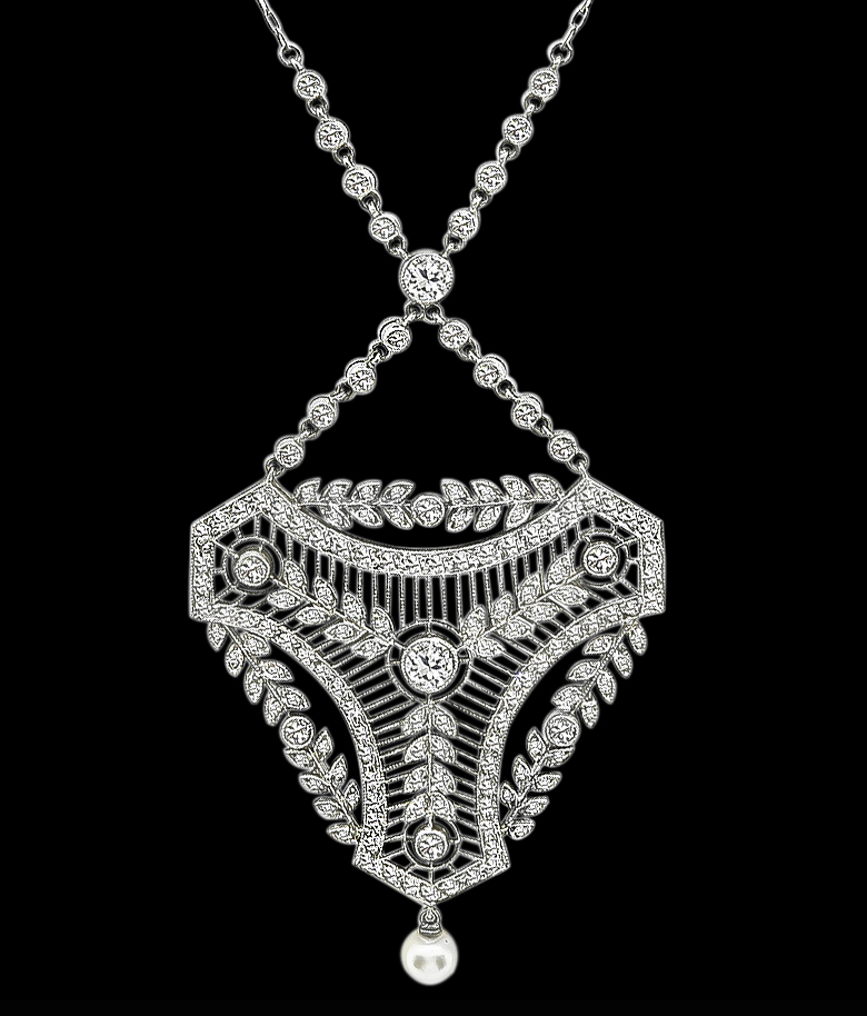 Vintage 3.00ct Diamond Pearl Necklace