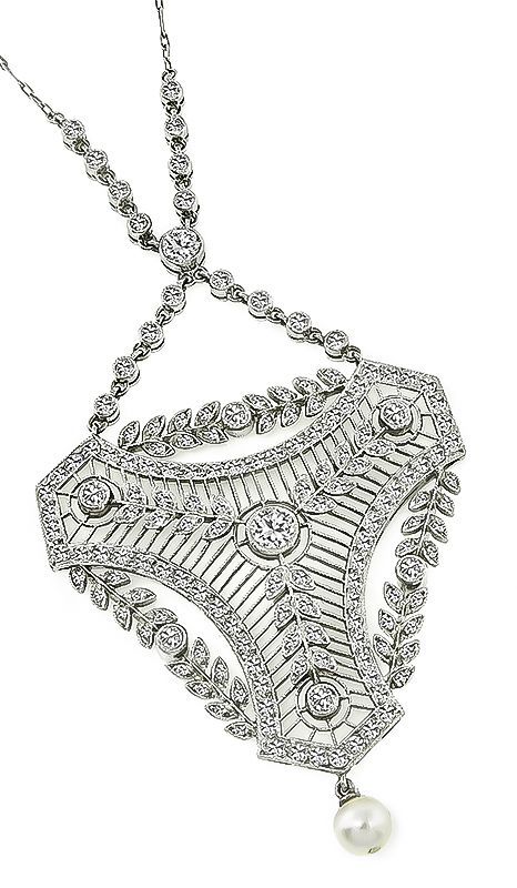 Vintage 3.00ct Diamond Pearl Necklace