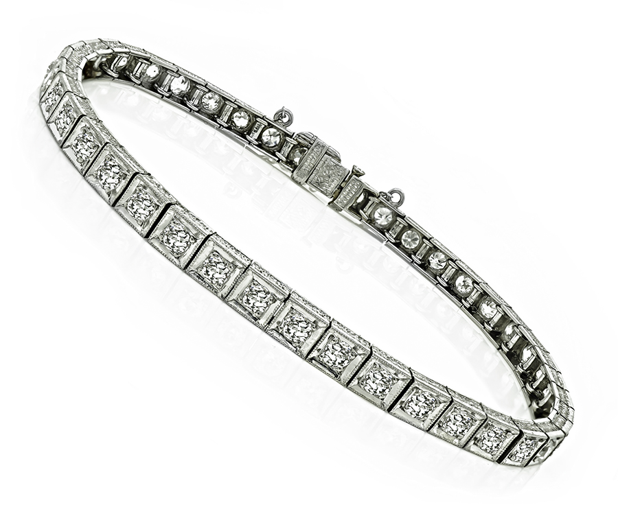 Vintage 3.35ct Diamond Platinum Line Bracelet