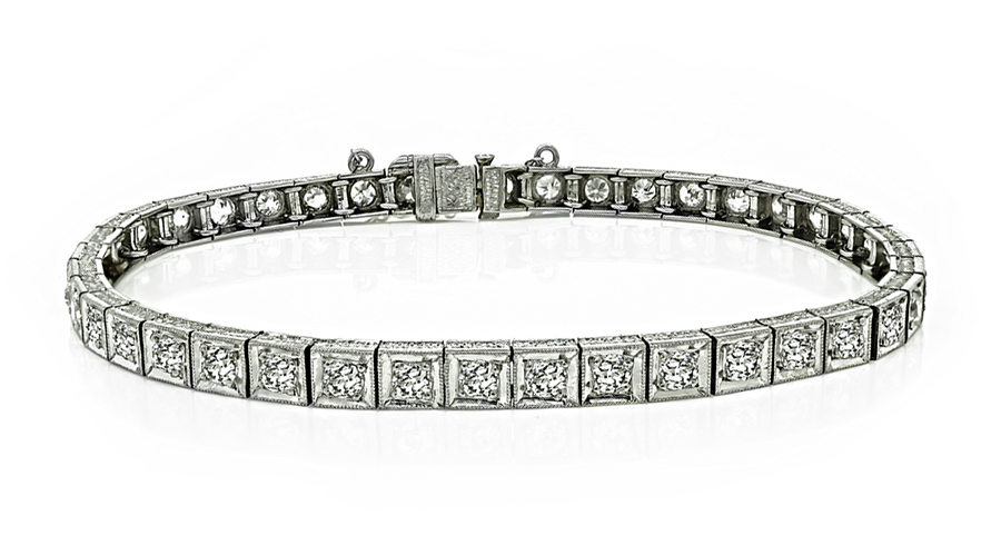 Vintage 3.35ct Diamond Platinum Line Bracelet