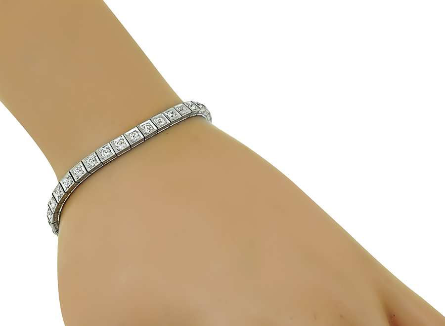 Vintage 3.35ct Diamond Platinum Line Bracelet