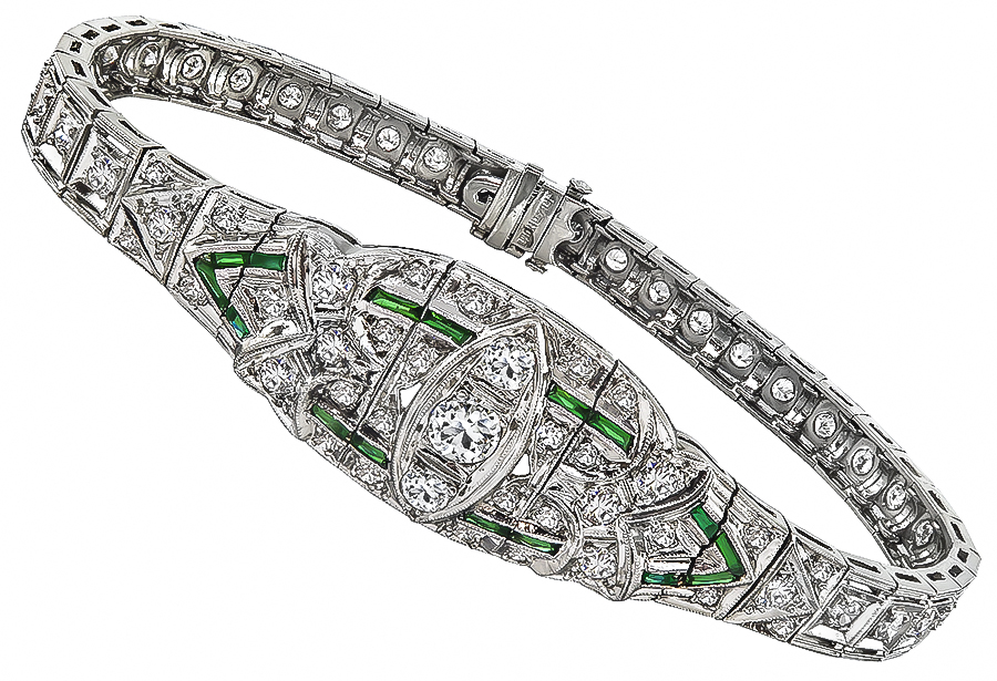 Vintage 2.50ct Diamond Emerald Bracelet