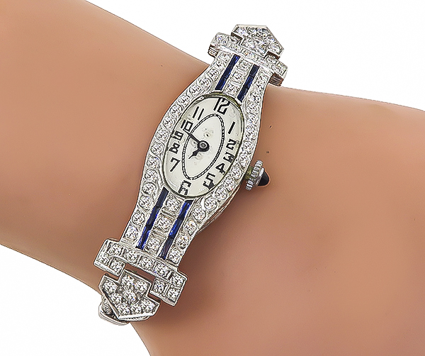 Vintage Goering Swiss 2.00ct Diamond Sapphire Watch