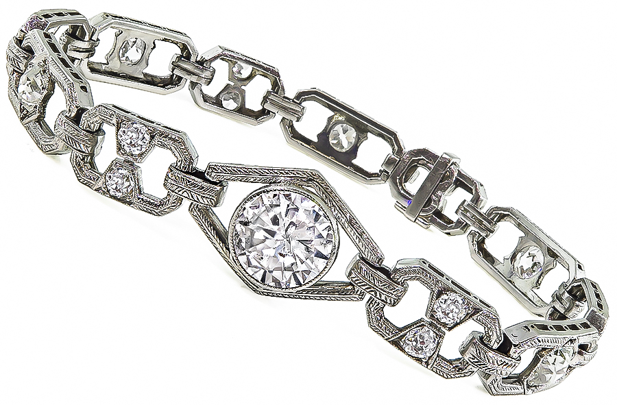 Estate 2.35ct Center Diamond 3.00ct Side Diamond Bracelet