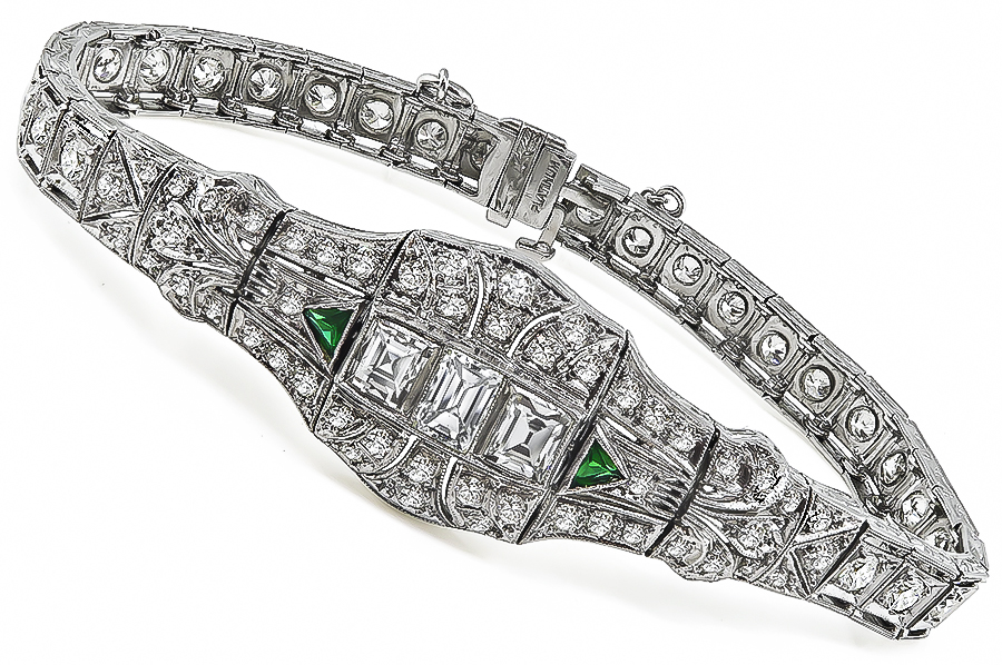 Vintage 5.70ct Diamond Emerald Bracelet