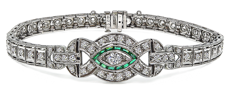 Art Deco 2.50ct Diamond Emerald Bracelet