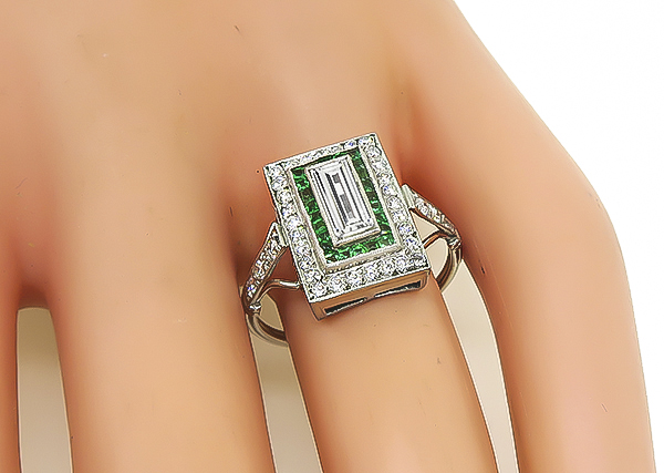 Art Deco 0.60ct Diamond Emerald Ring