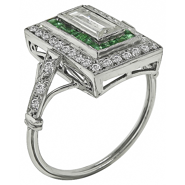 Art Deco 0.60ct Diamond Emerald Ring