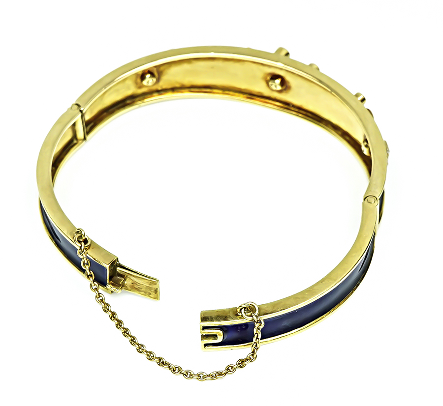 Vintage 1.00ct Diamond Enamel Gold Bangle