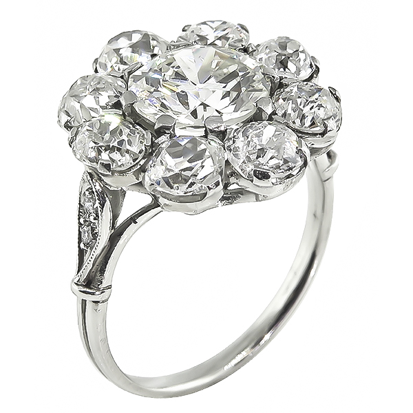 Antique 1.83ct Center Diamond 2.20ct Side Diamond Engagement Ring