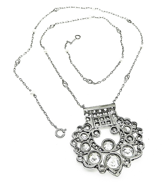 Art Deco 5.05ct Diamond Pearl Pendant Necklace