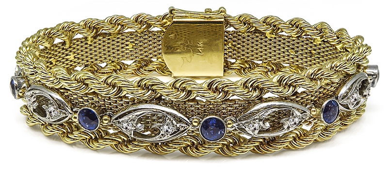 Vintage 2.00ct Sapphire 0.40ct Diamond Gold Bracelet