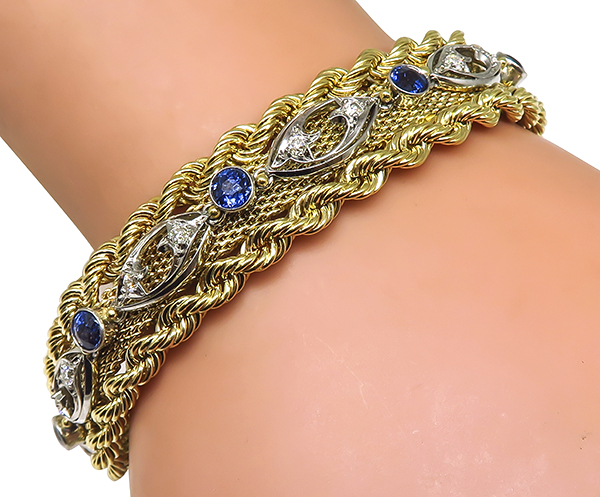 Vintage 2.00ct Sapphire 0.40ct Diamond Gold Bracelet