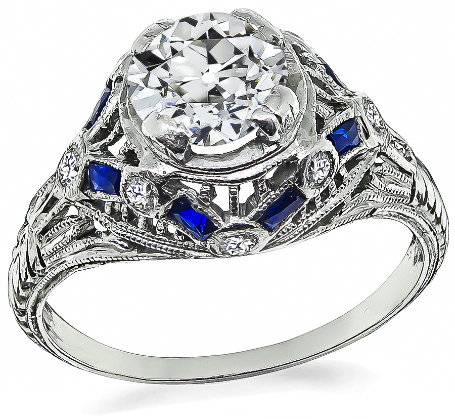 Vintage 0.85ct Diamond Sapphire Engagement Ring