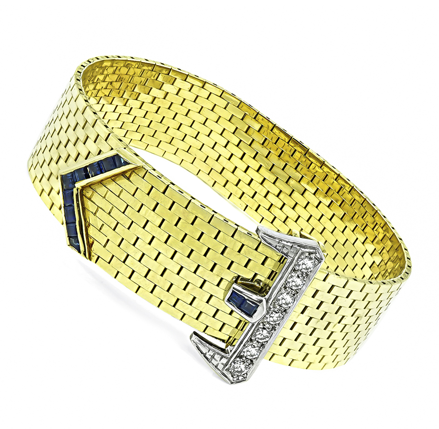 Vintage 0.40ct Diamond Sapphire Gold Belt Buckle Bracelet