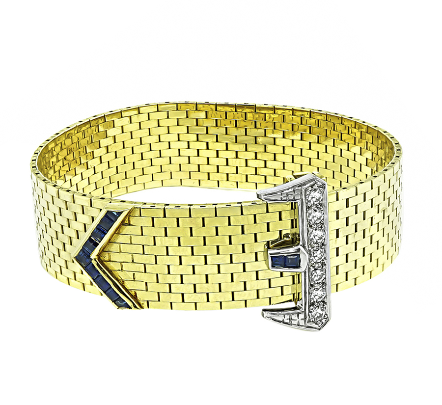 Vintage 0.40ct Diamond Sapphire Gold Belt Buckle Bracelet