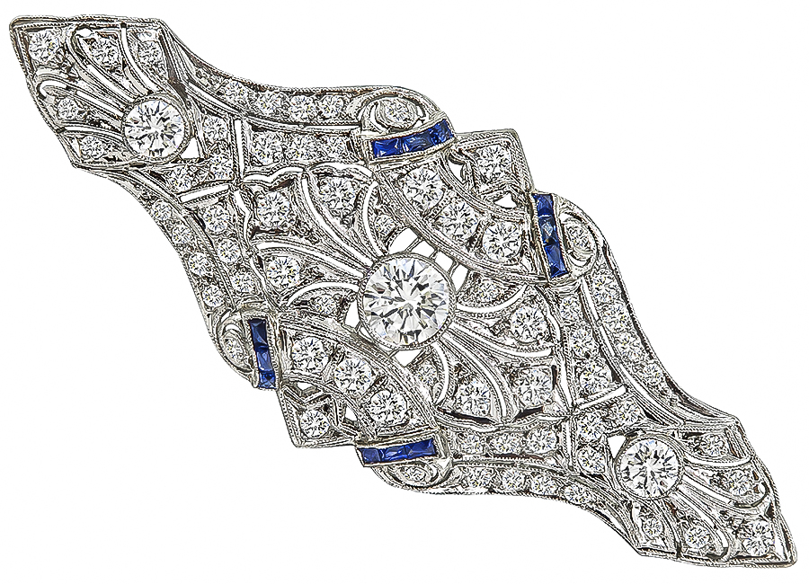 Art Deco 3.00ct Diamond Sapphire Pin