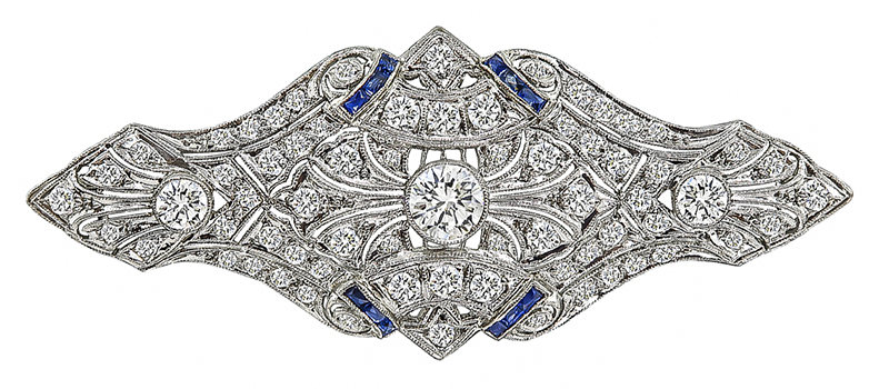 Art Deco 3.00ct Diamond Sapphire Pin