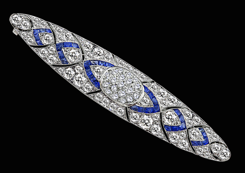 Art Deco 4.40ct Diamond 1.00ct Sapphire Pin