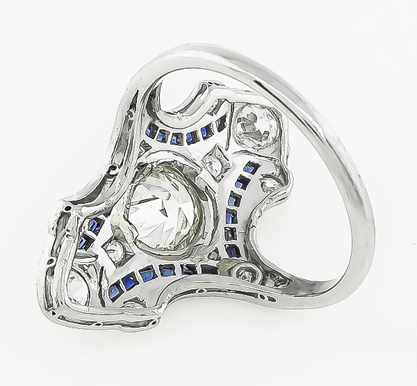 Vintage 1.00ct Diamond Sapphire Cocktail Ring