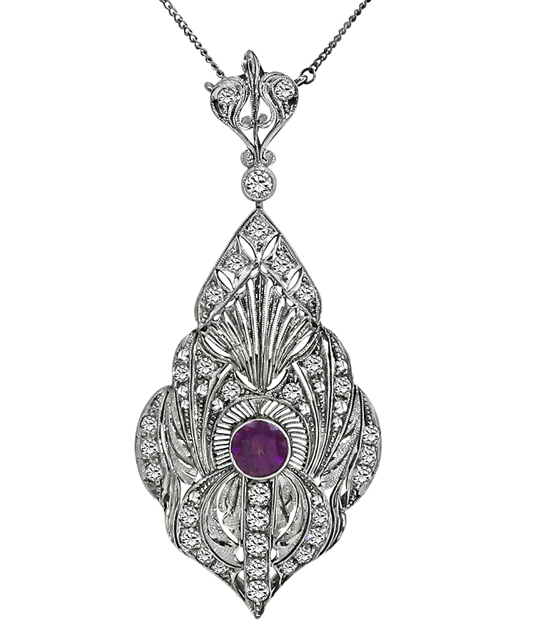 Vintage 1.80ct Diamond Garnet Pendant Necklace