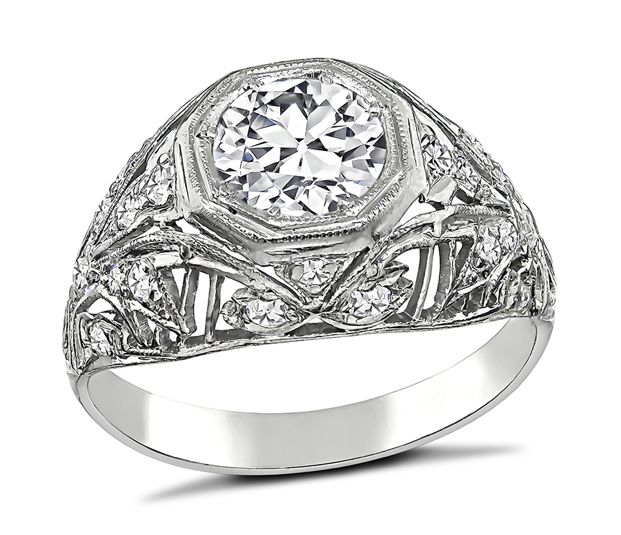 Art Deco GIA Certified 0.91ct Diamond Engagement Ring