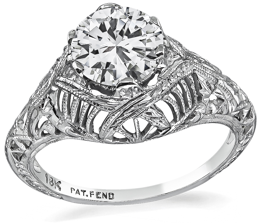 Edwardian Round Brilliant Cut Diamond 18k White Gold Engagement Ring