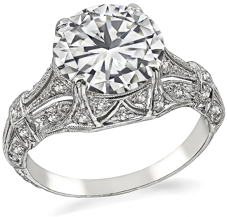 Edwardian GIA Certified 3.17ct Diamond Engagement Ring