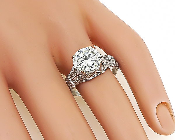 Edwardian GIA Certified 3.17ct Diamond Engagement Ring