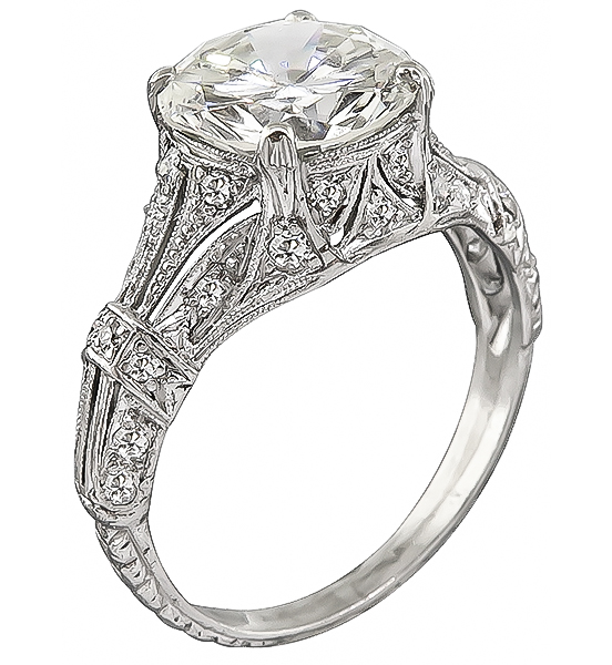 Edwardian GIA Certified 3.17ct Diamond Engagement Ring