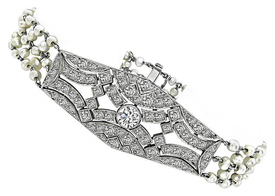 Vintage 2.50ct Diamond Pearl Bracelet