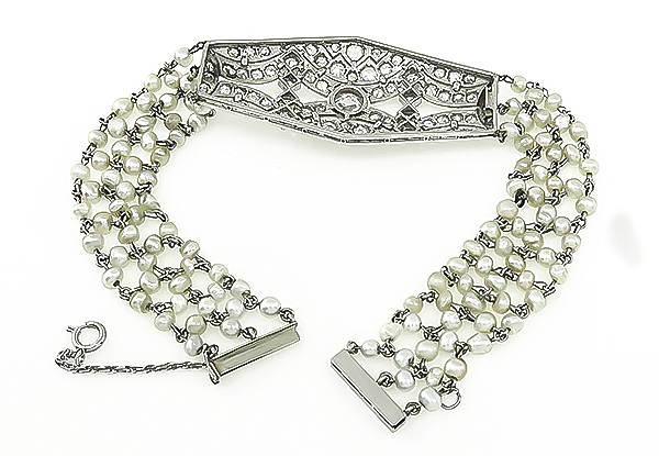 Vintage 2.50ct Diamond Pearl Bracelet