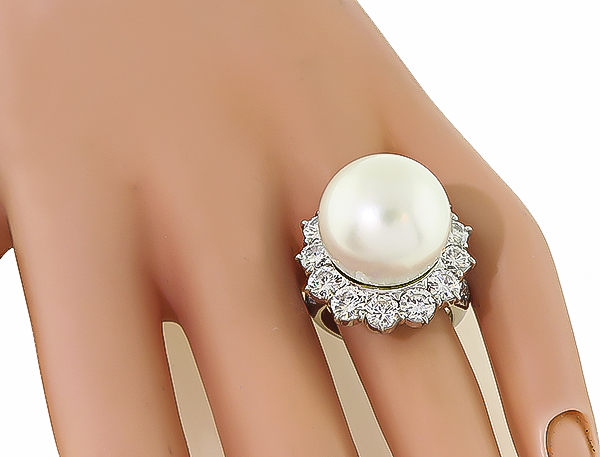 Estate South Sea Pearl 3.73ct Diamond Ring