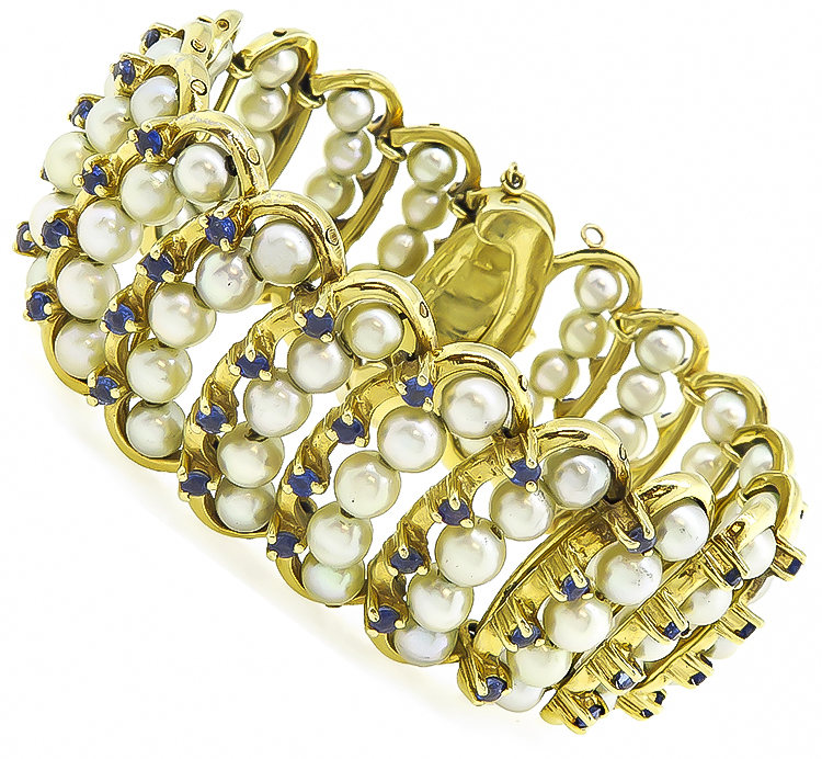 Vintage 2.00ct Sapphire Pearl Bracelet