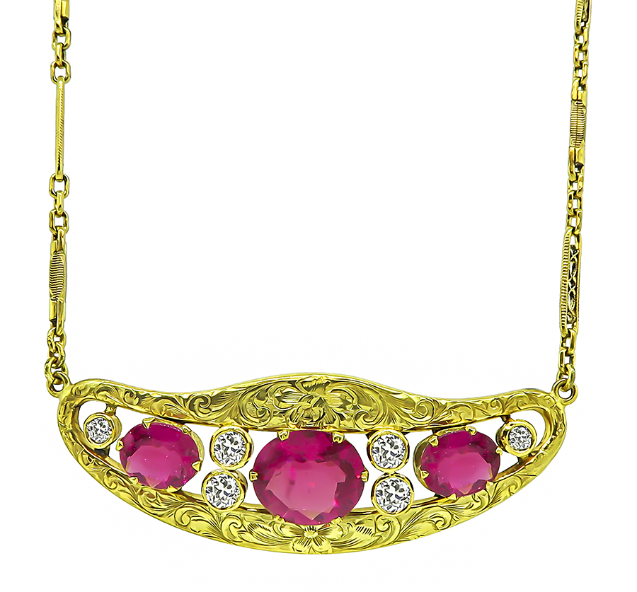 Vintage 5.09ct Rubellite 0.84ct Diamond Necklace