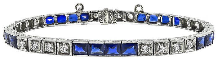 Art Deco 2.00ct Diamond Synthetic Sapphire Bracelet